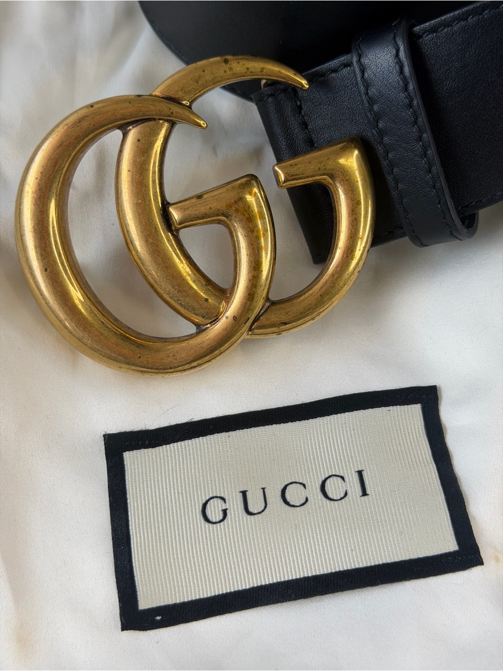 Gucci Black Leather Belt with Gold Double G Buckle
